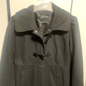 Guess Black Toggle Wool-Blend Pea Coat